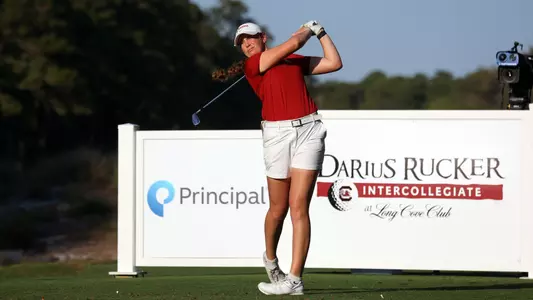 Sarah Edwards hits a tee shot at the Darius Rucker Intercollegiate