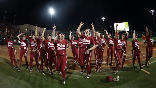 Alabama softball team celebrates after beating Texas (March 11, 2023)