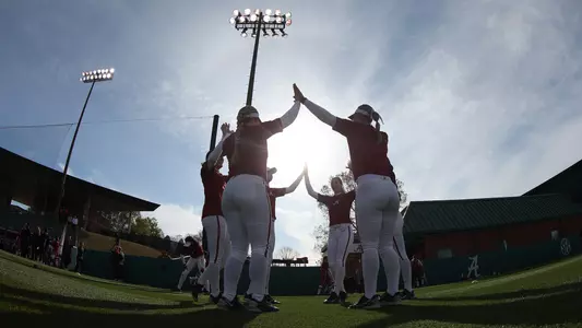 Alabama softball players playing hacky sack pregame vs. Arkansas (March 20, 2023)