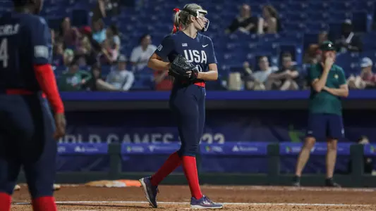 Montana Fouts pitching for Team USA at the 2022 World Games