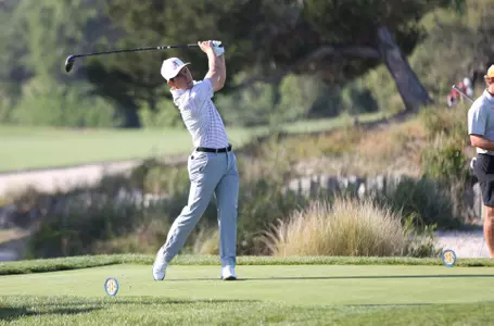 Thomas Ponder hits his drive in round one of the 2023 SEC men's golf championships