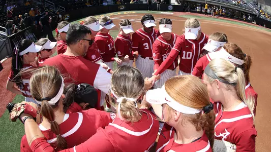 Alabama softball pregame huddle at Missouri (April 2, 2023)