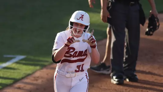Kenleigh Cahalan celebrates after hitting a home run vs. LSU (April 28, 2023)
