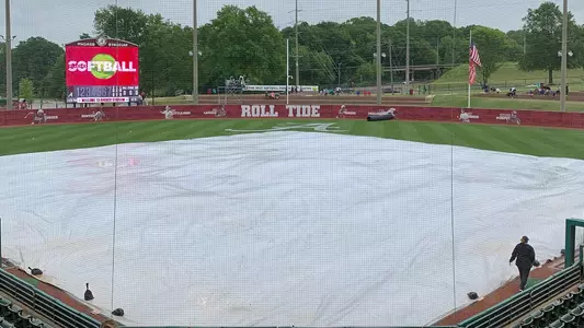 Rhoads Stadium with rain tarp on it