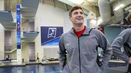 Derek Maas stands on deck at NCAA Championships