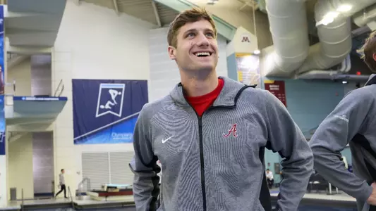 Derek Maas stands on deck at NCAA Championships