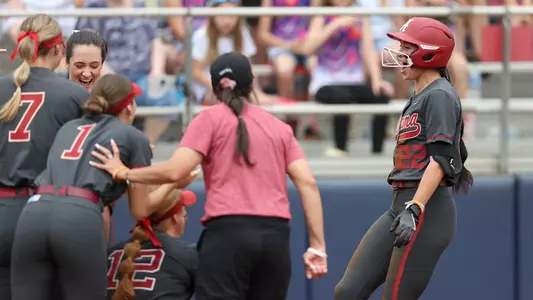 Kali Heivilin celebrates at home after a home run vs. Ole Miss (May 7, 2023)