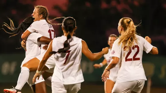 Alabama soccer player Kate Henderson (17) celebrates a goal against UAB at PNC Field in Birmingham, AL on Sunday, Aug 20, 2023.
