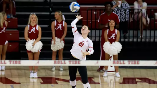 Alabama volleyball player Francesca Bertucci hits the ball.