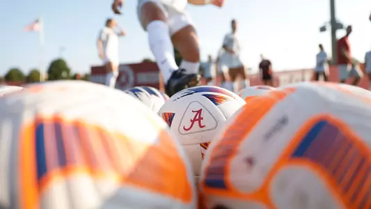 Soccer Balls in the foreground with a foot in the background ready to grab a ball