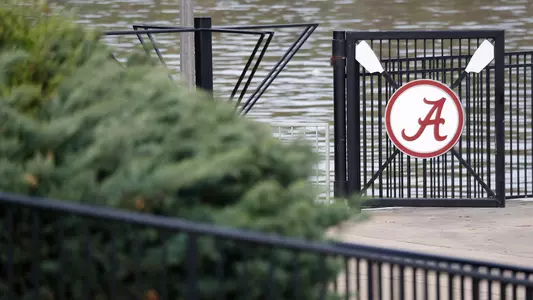 Gate to the dock with a script A printed on the gate
