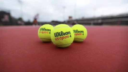 Tennis balls sitting on the court