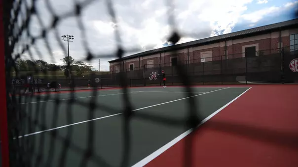 View of the court looking through the net