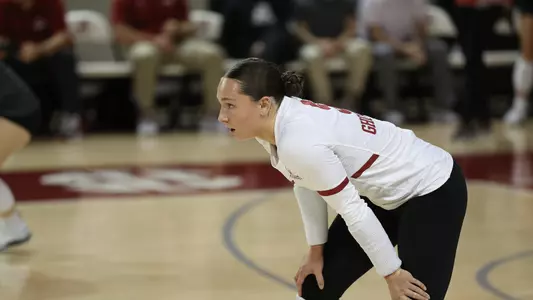 Sydney Gholson waiting for the next play to start.