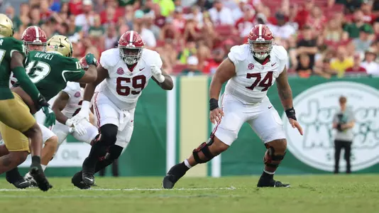 9/16/23 MFB Alabama vs USF
Alabama offensive lineman Terrence Ferguson II (69)
Alabama offensive lineman Kadyn Proctor (74)
Photo by Jeff Hanson