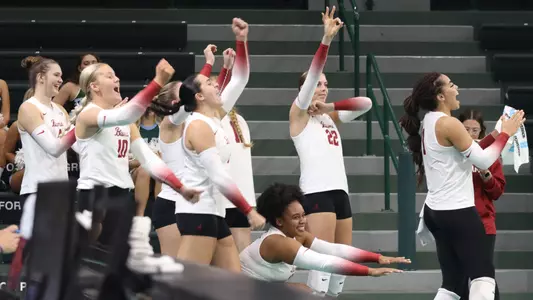 Alabama volleyball bench celebrates vs. Tulane (Sept. 1, 2023)
