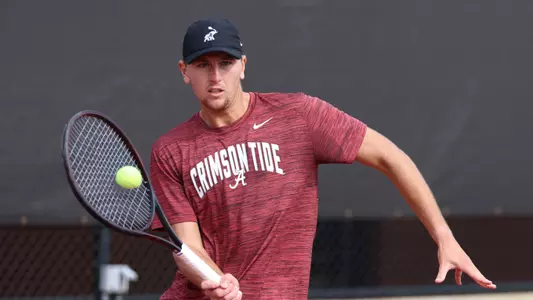 Alabama men's tennis player Matias Ponce De Leon in action against UTR TuscaBama at The University of Alabama Tennis Stadium in Tuscaloosa, AL on Monday, Nov 13, 2023.