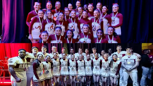 Alabama all-girl and co-ed cheer squads with their silver medals after second place finishes at 2024 UCA/UDA Nationals