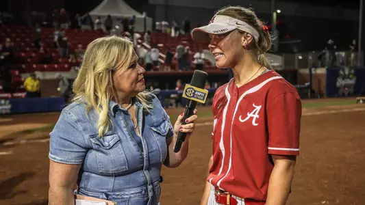 ESPN's Holly Rowe interviews Bailey Dowling (7) postgame against Arkansas at the 2023 SEC Softball Tournament (May 11, 2023)