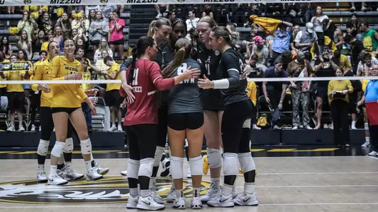 Alabama volleyball team huddle vs. Missouri (Oct. 11, 2024)