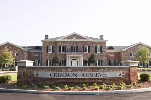 Front exterior with the Crimson Reserve sign