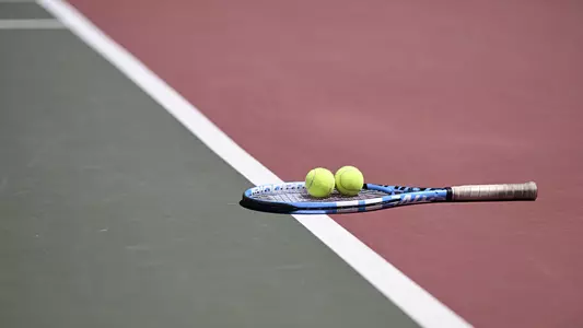 Racket and tennis balls on the court