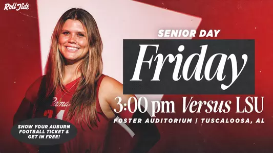Graphic advertising Alabama volleyball's Nov. 29 match vs. LSU