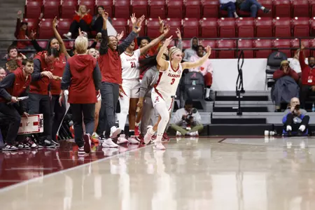 The Alabama Women's Basketball Team celebrating against Georgia State at Coleman Coliseum in , on Monday, Dec 2, 2024.