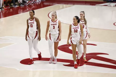 The Alabama Women's Basketball Team after a timeout against Georgia State at Coleman Coliseum in ,  on Monday, Dec 2, 2024.