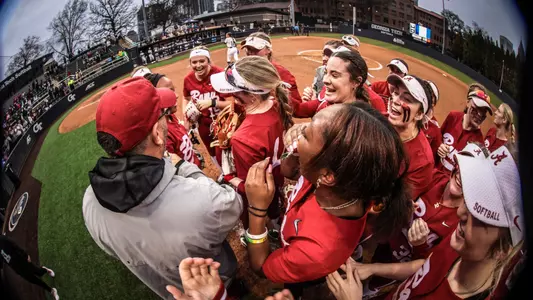 Alabama softball celebrates after defeating Georgia Tech (Feb. 10, 2024)