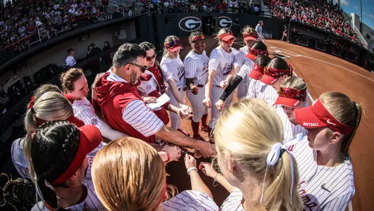 Alabama softball team pregame huddle vs. Georgia (March 16, 2024)