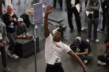 Alabama defensive back Kool-Aid McKinstry (1) during Pro Day at Hank Crisp Indoor Facility in Tuscaloosa, AL on Wednesday, Mar 20, 2024.