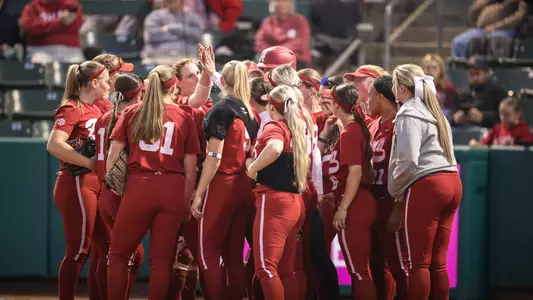 Alabama softball team huddle vs. UAB (March 20, 2024)