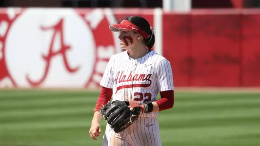 Alabama softball player Kali Heivilin (22) playing second base against Virginia Tech.