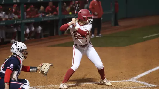 Alabama softball player Bailey Dowling batting against Arizona.