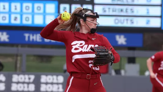 Alabama softball pitcher Jocelyn Briski (23) takes over the circle in the fifth inning of the third game against Kentucky.
