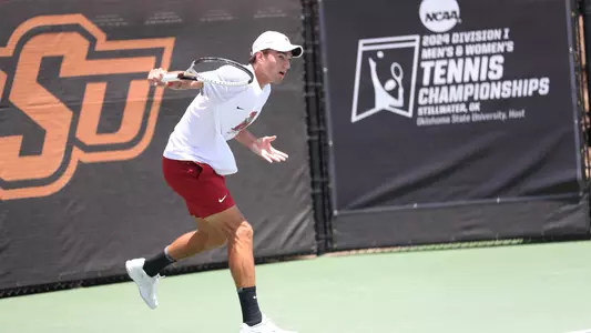 Filip Planinsek after hitting the ball at the NCAA Singles Championship