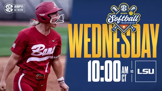 Graphic previewing game one at the 2024 SEC Softball Tournament vs. LSU