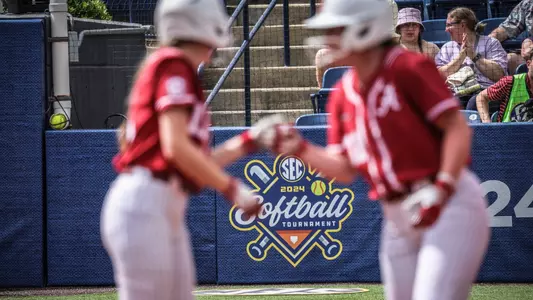 Shot of the 2024 SEC Tournament logo on the backstop vs. LSU (May 8, 2024)