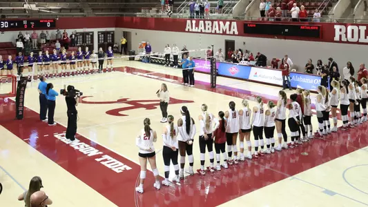 Alabama volleyball during the national anthem pregame vs. North Alabama (Sept. 18, 2024)