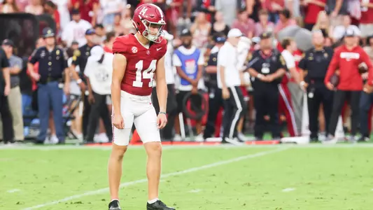 8/31/24 MFB Alabama vs Western Kentucky
Alabama Kicker Graham Nicholson (14)
Photo by Jeff Hanson