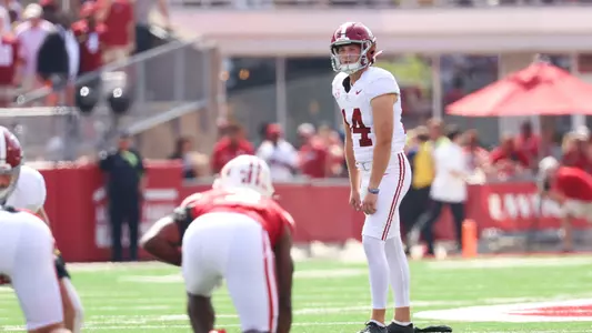 9/14/24 MFB Alabama vsWisconsin
Alabama Kicker Graham Nicholson (14)
Photo by Jeff Hanson