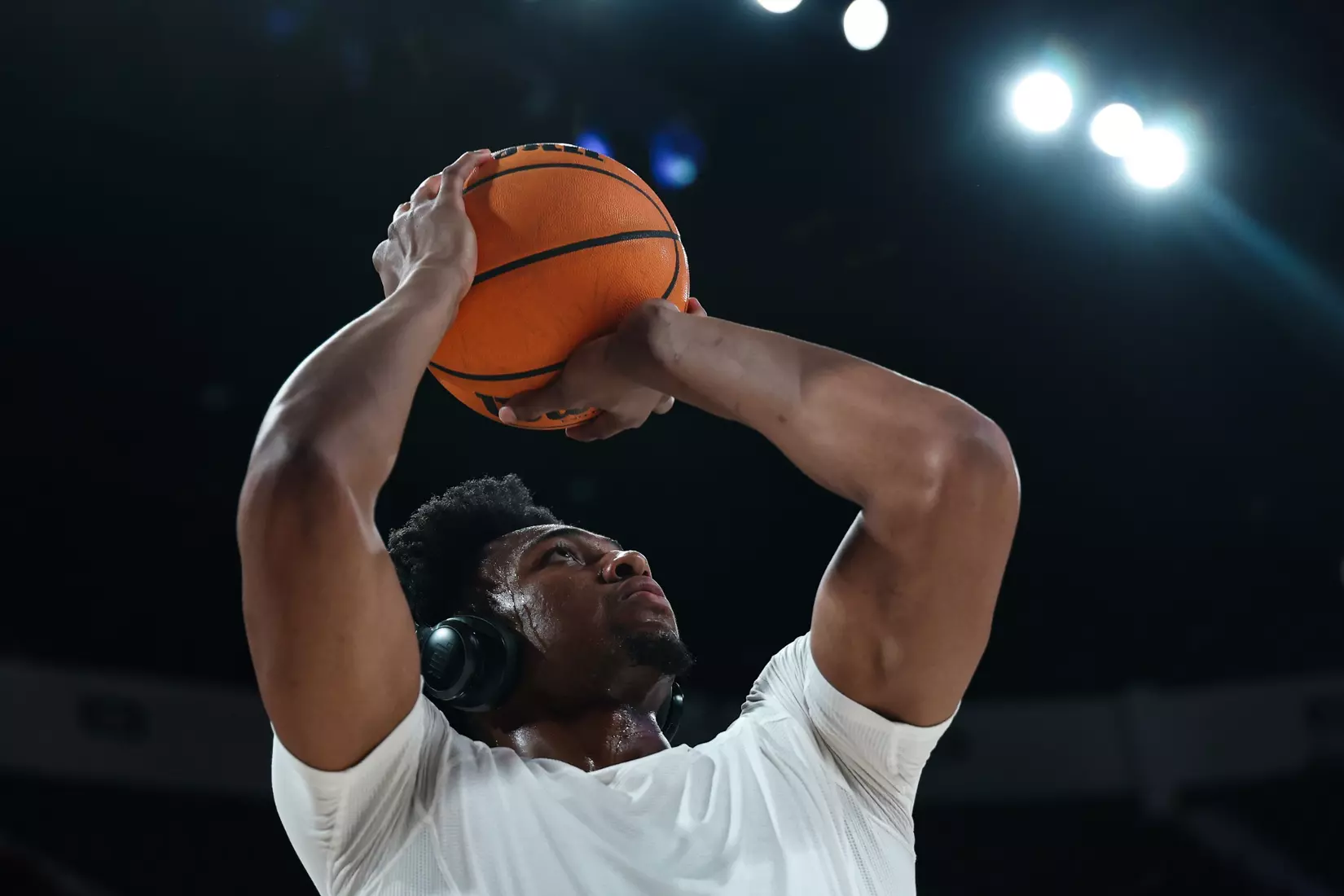 Alabama forward Mouhamed Dioubate (10) takes a shot during pregame against Mississippi State University at Humphrey Coliseum in Starkville, Mississippi on Wednesday, January 29, 2025.