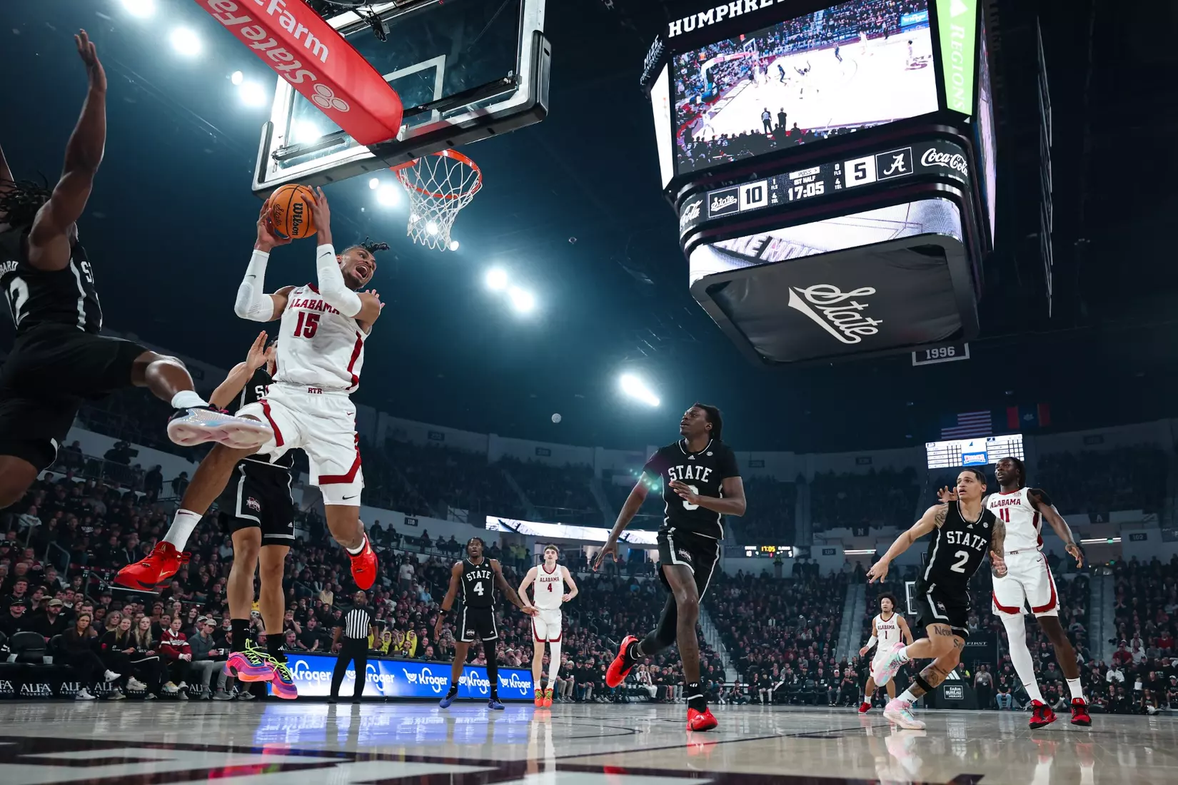 Alabama forward Jarin Stevenson (15) makes a play against MSU at Humphrey Coliseum in Starkville, Mississippi on Wednesday, Jan 29, 2025.