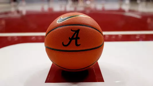 Basketball sitting on the court