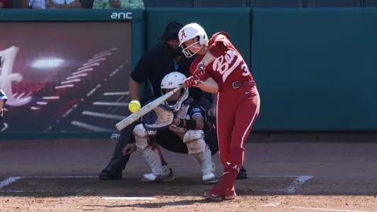 Alabama Softball Player Marlie Giles (34) hitting at the plate during Alabama vs Memphis game.