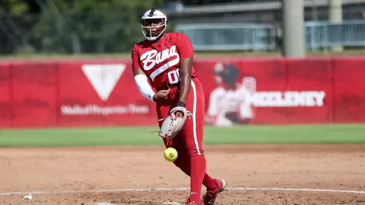 Alabama Softball Player Vic Moten (0) on the mound pitching during Alabama vs MSU game.