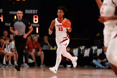 Alabama Guard Jessica Timmons (23) dribbles the ball against Florida State at Boutwell Auditorium in Birmingham, AL on Thursday, Oct 16, 2025.