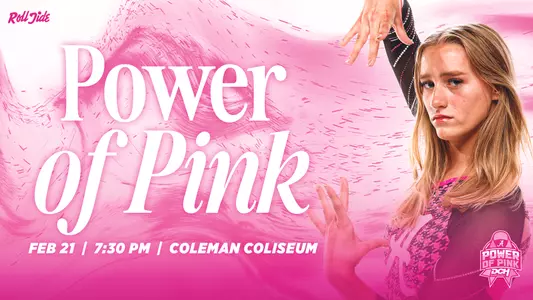 Alabama Gymnastics Power of Pink meet graphic 2025