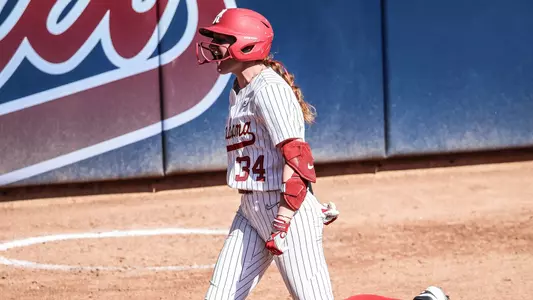 Marlie Giles (34) celebrates following a home run vs. Michigan State (Feb. 7, 2025)
